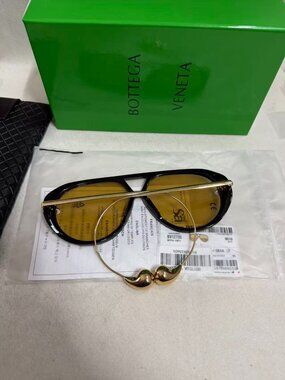 BOTTEGA VENETA Sunglasses BV1273 Black Gold Frame Yellow Lensd